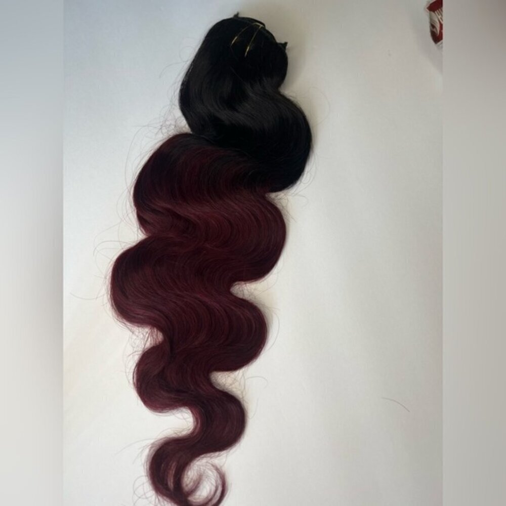 22” body Wave Clip In Ombre Black to Burgundy hair extensions